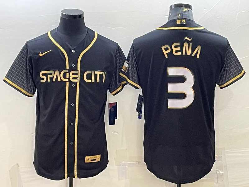 Men%27s Houston Astros #3 Jeremy Pena Black Gold Flex Base Stitched Jersey